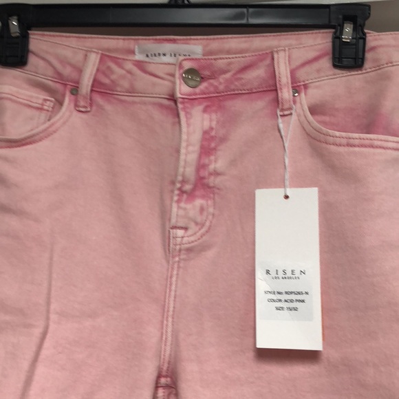 NWT Risen Acid Pink High Rise Knee Distressed Straight Pants 15/32 - Picture 7 of 9